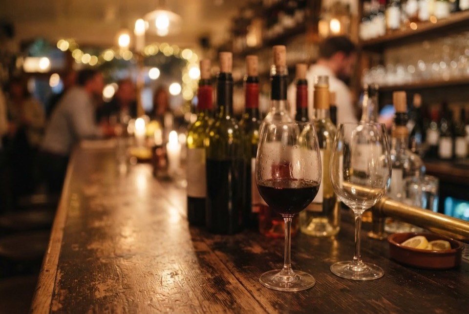 Pahare de vin la bar